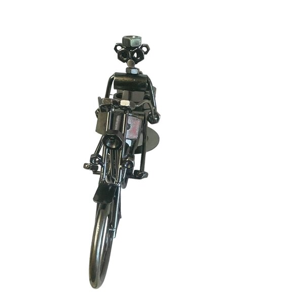 Handcrafted Welding Artwork Metal Motorcycle Sculpture Black Bolts Wrought Iron - Picture 3 of 8
